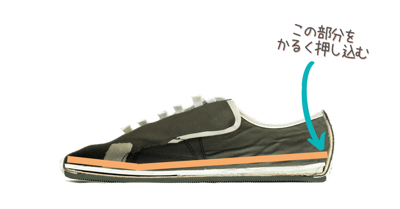 つま先部分もしっかりいれてから押し込んでみてください